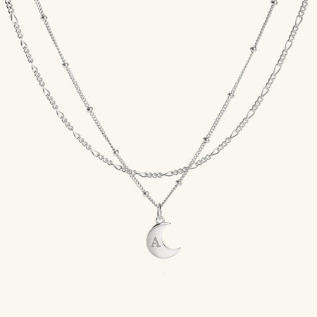 Moon Initial Necklace Layering Set in Silver